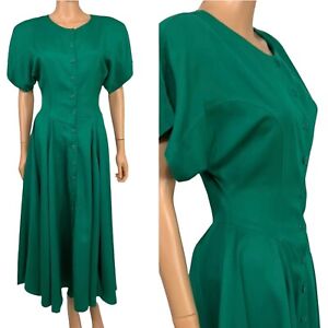 Vintage 80s 90s Carole Little Saint Tropez West Emerald Green Fit Flare Dress 4