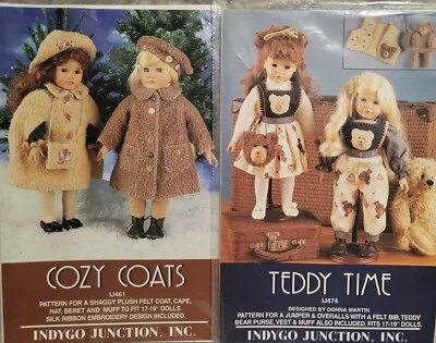Indygo Junction Cozy Coats & Teddy Time Lot Of 2 18" American Doll Patterns - Image 1 of 2