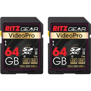 Ritz Gear 64GB High-Speed SDXC UHS-II SD Card, C10, U3, V90, HD & 8K - 2 Pack - Picture 1 of 8