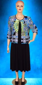 KWOMAN size 20W 2-piece set black dress/multicolor jacket polyester/spandex - Picture 1 of 15