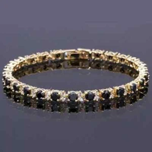 14K Yellow Gold Over 10CT Round Cut Lab Created Black Diamond Tennis Bracelet - Picture 1 of 2