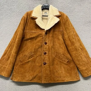 Vtg Duxbak Jacket Mens XL Brown Suede Sherpa Lined Heavyweight Outdoors Hunting - Picture 1 of 14