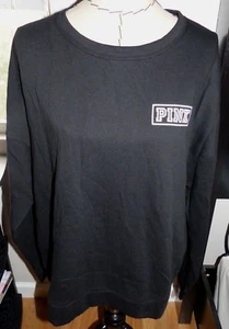 PINK Victoria's Secret LOGO Campus Crew   PURE BLACK   Size LARGE  NWT - Picture 1 of 4