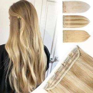 Thick One Piece Invisible Clip in Human Hair Extensions Highlight 3/4 Full Head - Picture 1 of 34