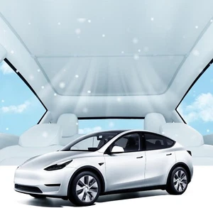 2-in-1 Tesla Model Y Sunshade 2025-2020 Cream Heat Blocking Roof Cover No-Sag - Picture 1 of 11