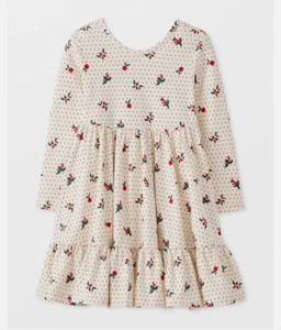 New HANNA ANDERSSON Christmas Ruffle Holly Ecru DRess w/ pockets size 120 6 7 - Picture 1 of 3