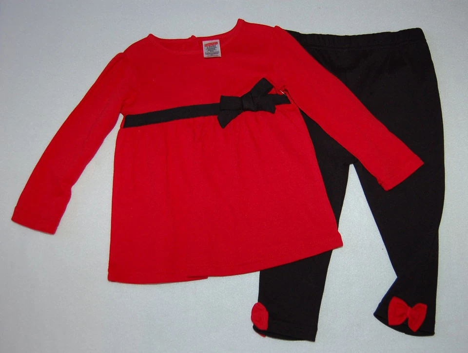 Baby Girls Outfit RED L/S TUNIC SHIRT w/ BOW Black Leggings HOLIDAY Size 12 MO - Image 1 of 1