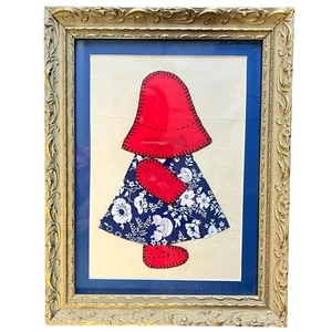 Sunbonnet Sue Pieced Applique Quilt Square Framed Artwork 12 x9" - Picture 1 of 4
