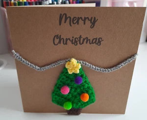 HANDMADE CROCHET CHRISTMAS CARD WITH CHRISTMAS TREE - Picture 1 of 4