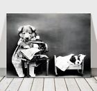 CUTE VINTAGE Black & White Dogs Dressed Up - CANVAS ART PRINT POSTER - 24x16"