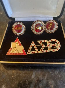 Greek Sorority Delta Sigma Theta Pins Earrings And Brooch Red Gold Lot Estate - Picture 1 of 5