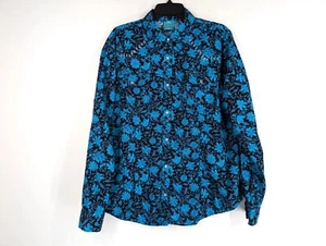 COWGIRL HARDWARE Shirt XL Blue Black Floral Western Embellished Rockabilly Top - Picture 1 of 17