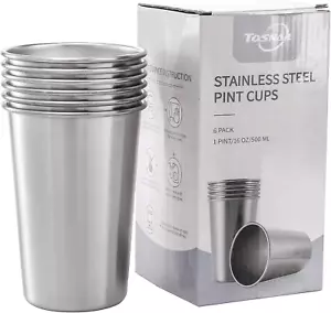 6 Pack 16 Oz Stainless Steel Pint Cups Metal Cups Unbreakable Drinking Glasses, - Picture 1 of 12
