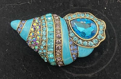 Broche prendedor náutico Heidi Daus Shell She Shells azul firmado Foto 1 de 4