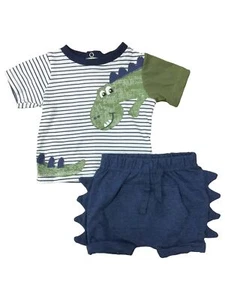 Infant Boys Blue Stripe Alligator Short Sleeve Shirt & Pocket Shorts Set - Picture 1 of 1