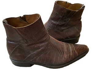 Mezlan Platinum GINO Genuine Full Lizard Leather Brown Zip Up Boot Mens Size 8.5 - Picture 1 of 11