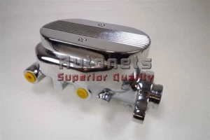 GM Chevy Chrome Aluminum Brake Master Cylinder 1-1/8" Bore Ball Milled Fin 4Port - Picture 1 of 4