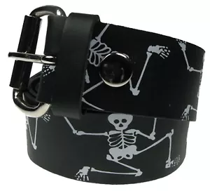 Dancing Skeletons Black Real Leather Belt 1.5 inch 38mm, Death Rocker Fun Bones - Picture 1 of 2