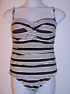 Catalina Size XL (16/18) Black & White Striped One Piece Swim Suit - Picture 1 of 3