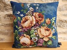 Sanderson Zephyr Traditional Floral Linen  Navy & Rich Blue Velvet Cushion Cover