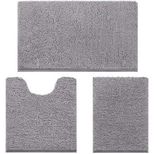 3 Pieces Bathroom Rugs, Ultra Soft Non Slip Absorbent Chenille Toilet Bath Ma... - Picture 1 of 7
