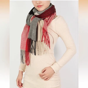 NUEVO CON ETIQUETAS Wander Agio Para Mujer Mantón Largo Rojo Negro Beige Rejilla Enrejado Bufanda Grande - Imagen 1 de 6