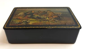 RARE Vintage Russian Lacquer Paper Mache Signed Hand Painted Trinket Box 8" x 5" - Picture 1 of 14
