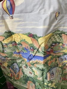 Border print fabric with cloud sky hot air balloons and city 64” x 25” - Picture 1 of 4
