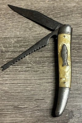 Navaja de Bolsillo Madreperla Imperial De Colección Dos Hojas Corona de Pesca Logo Foto 1 de 4