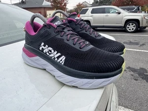Zapatos para correr Hoka One One Bondi 7 para mujer talla 8 negros/púrpura - Imagen 1 de 9