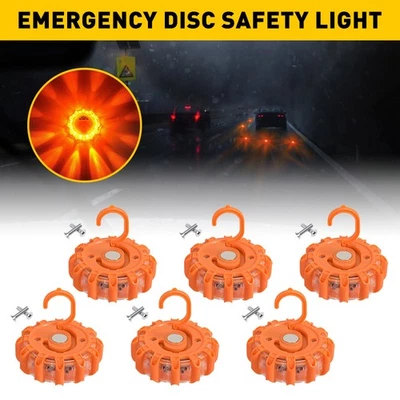 Set 6 of LED Flare Road Light Roadside Safety Disc Beacon Flashers Safe Warning - Image 1 of 4