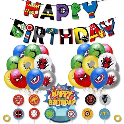Superhero Party Set Balloons Banner Cake Toppers Marvel Avengers Decorations - Image 1 of 4