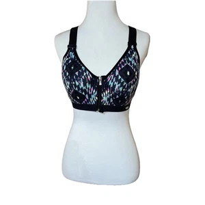 VSX Sports Bra Victoria’s Secret Black Print Zip Front Size 32C - Picture 1 of 11
