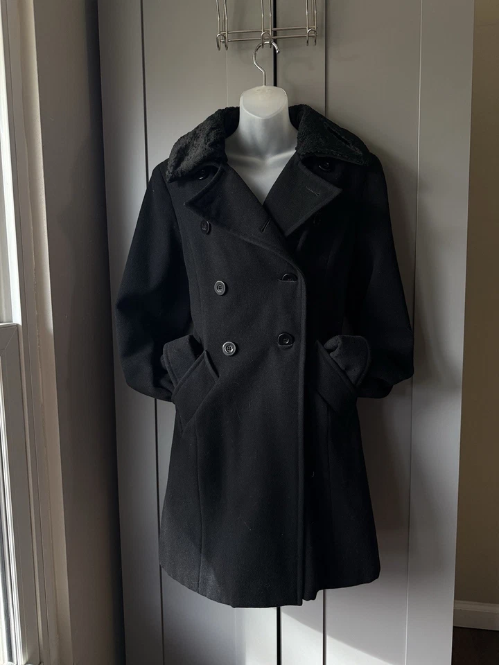 Abrigo de lana Donnybrook para mujer talla 10 negro chaquetón de doble botonadura Foto 1 de 4