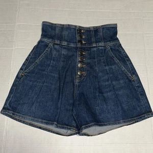 Pantalones Cortos Vaqueros Veronica Barba Jean Alicia Cintura Alta Talla 23, Botón Mosca Plisado - Imagen 1 de 15