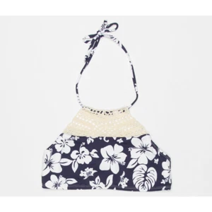 HOBIE Crochet High Neck Padded Bikini Halter Top Floral | Navy | Girls Sz 10 - Picture 1 of 1