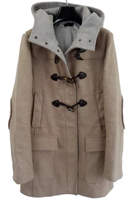 Vintage Benneton Womens Wool Blend Hooded Duffel Coat Jacket Small Beige - Picture 1 of 7