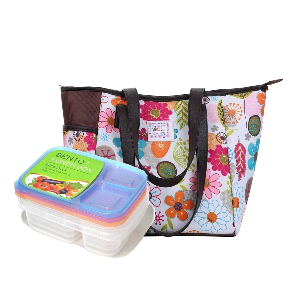 Fiambrera Bento 3 Piezas con Cremallera Aislada Bolsa de Almuerzo Grande de Dimayar - NUEVA Foto 1 de 1