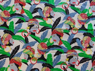 Tela de algodón vintage caras de dama africana estampado por todas partes 1 yarda x 44" Foto 1 de 4