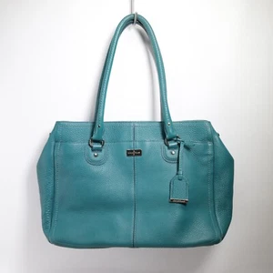 COLE HAAN Leather Tote Handbag Teal Pebbled Serena Shopper Shoulder Bag - Picture 1 of 24