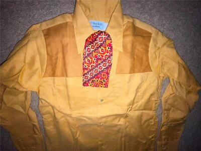 VTG 70S NEW BOYS KIDS 12 YELLOW WESTERN COWBOY DISCO LONG SLEEVE SHIRT - Image 1 of 4
