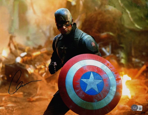 CHRIS EVANS SIGNED AUTOGRAPH CAPTAIN AMERICA 11X14 METALLIC PHOTO BAS MARVEL 3 Cover