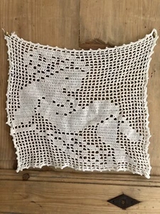 Vintage französisches Filet Spitze DECKCHEN Baumwolle PANEL napperon SILHOUETTE um 1950 - Bild 1 von 11