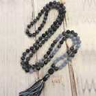 8mm Natural Snowflake Obsidian 108 Beads Tassels Necklace Gift Zen