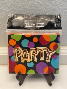 "Balloon Birthday" Party Folded Invitations w/Envelopes 8 count - Picture 1 of 2