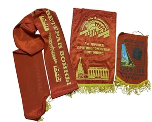 Three Soviet pennants communist propaganda banners of the USSR. - Picture 1 of 6