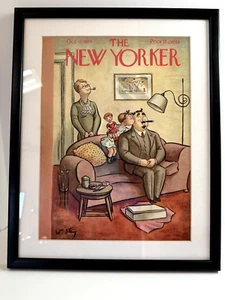 The New Yorker Print Vintage Wall Art Girl Kissing Father Blk Frame by Steig - Picture 1 of 4