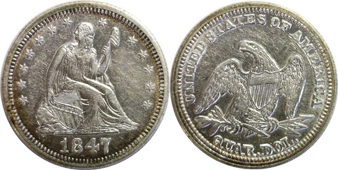 1847 25C Liberty Seated Quarter AU Details Cleaned Cover
