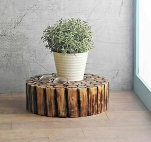 Hand Crafted Wooden Log Display Round Stool Coffee Side Center Table 5.1" 5.73lb