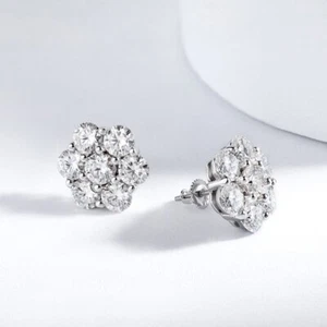 7cttw Moissanite Stud Earrings Flower Shape Mother's Day Gift 18K Gold Plated - Picture 1 of 18